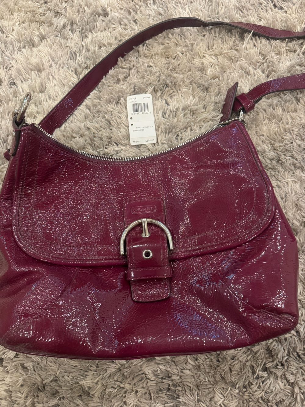 Coach Patent Shoulder Bag in Deep Raspberry